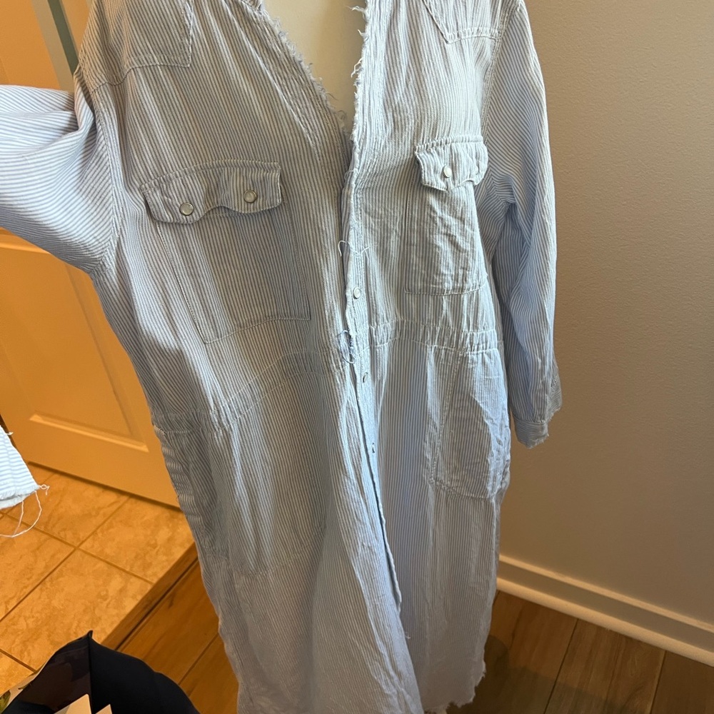 We The Free/Free People Light Blue and White Striped Maxi Shirt Dress